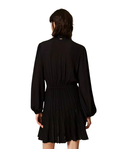 Twinset Abito Corto con Collo a Fiocco 262TP3081 Nero 