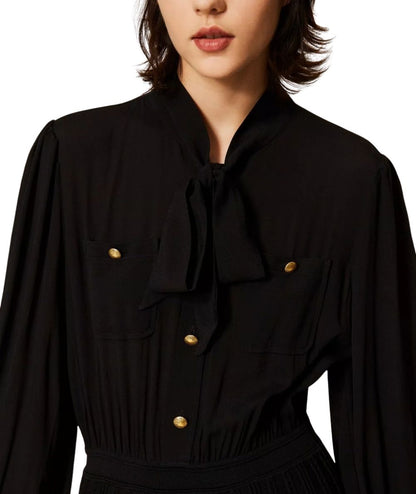Twinset Abito Corto con Collo a Fiocco 262TP3081 Nero 