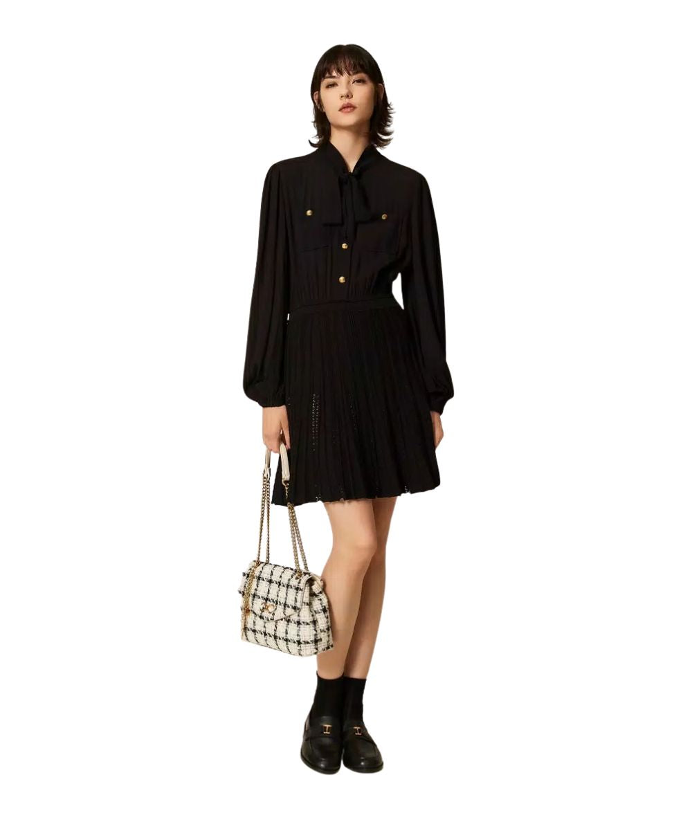 Twinset Abito Corto con Collo a Fiocco 262TP3081 Nero 