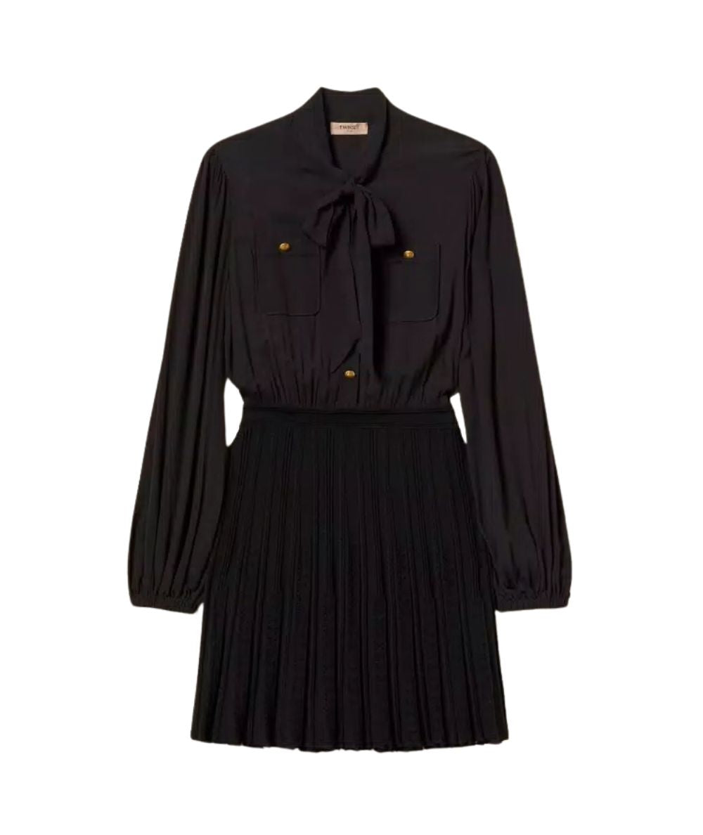 Twinset Abito Corto con Collo a Fiocco 262TP3081 Nero 