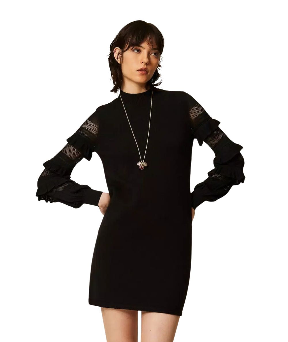 Twinset Abito Corto in Maglia a Punto Rete 262TP3112 Nero 
