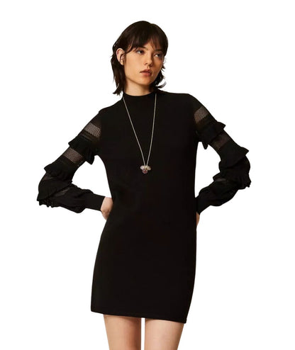 Twinset Abito Corto in Maglia a Punto Rete 262TP3112 Nero 