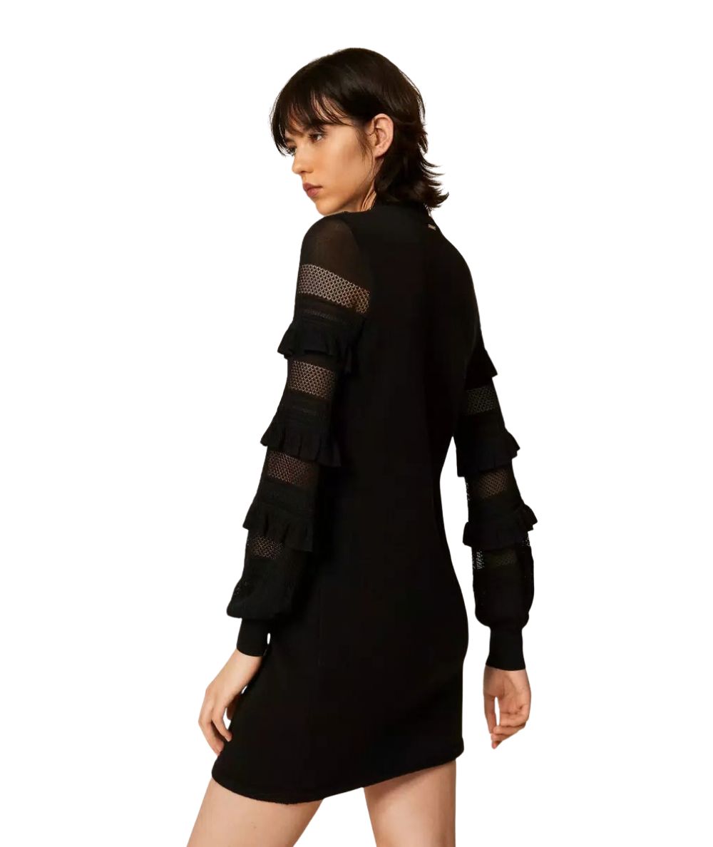 Twinset Abito Corto in Maglia a Punto Rete 262TP3112 Nero 