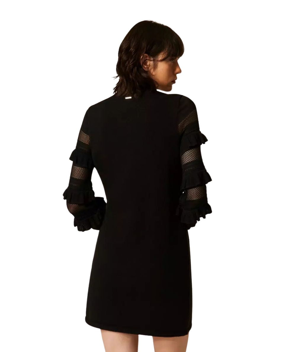 Twinset Abito Corto in Maglia a Punto Rete 262TP3112 Nero 