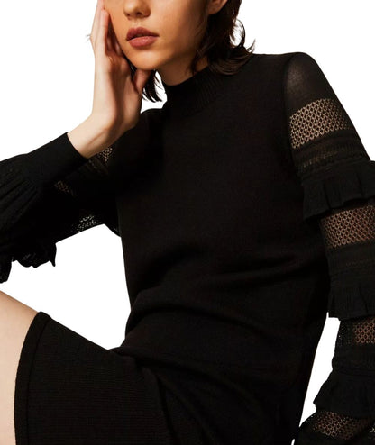 Twinset Abito Corto in Maglia a Punto Rete 262TP3112 Nero 
