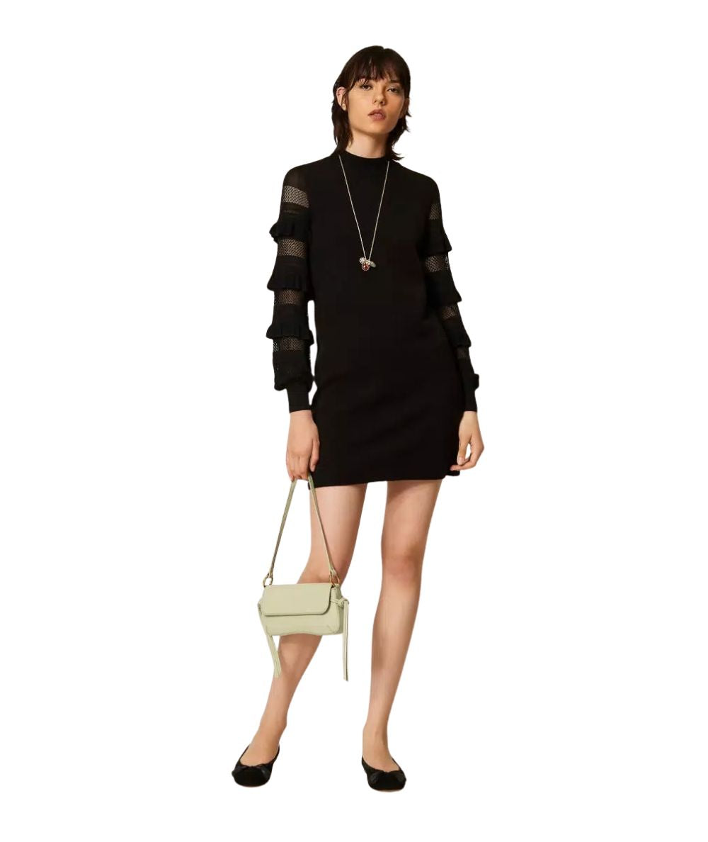 Twinset Abito Corto in Maglia a Punto Rete 262TP3112 Nero 