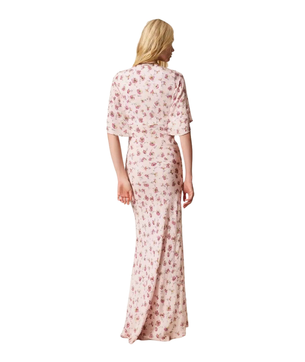 Twinset Abito Lungo Floreale in Georgette 261TP210A Rosa