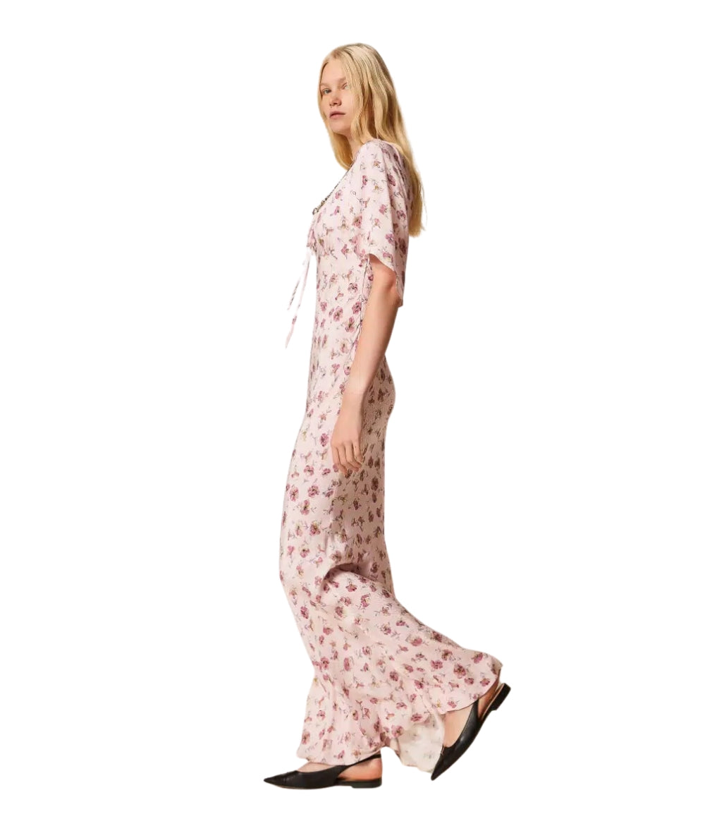 Twinset Abito Lungo Floreale in Georgette 261TP210A Rosa