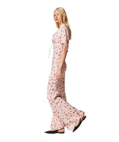 Twinset Abito Lungo Floreale in Georgette 261TP210A Rosa