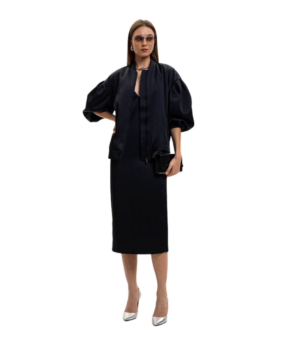 Twinset Abito Lungo in Duchesse con Scollo a Cuore 261TP2416 Nero