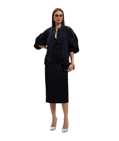 Twinset Abito Lungo in Duchesse con Scollo a Cuore 261TP2416 Nero