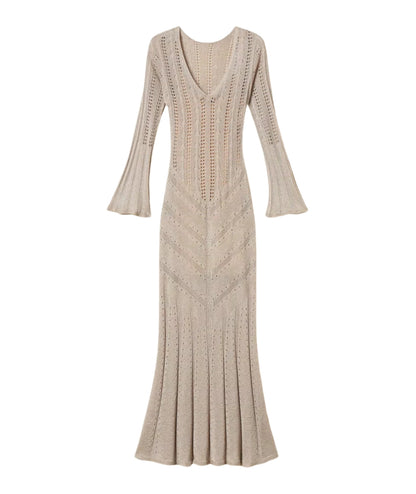 Twinset Abito Lungo in Maglia Traforata con Lurex 261TT3134 Oro