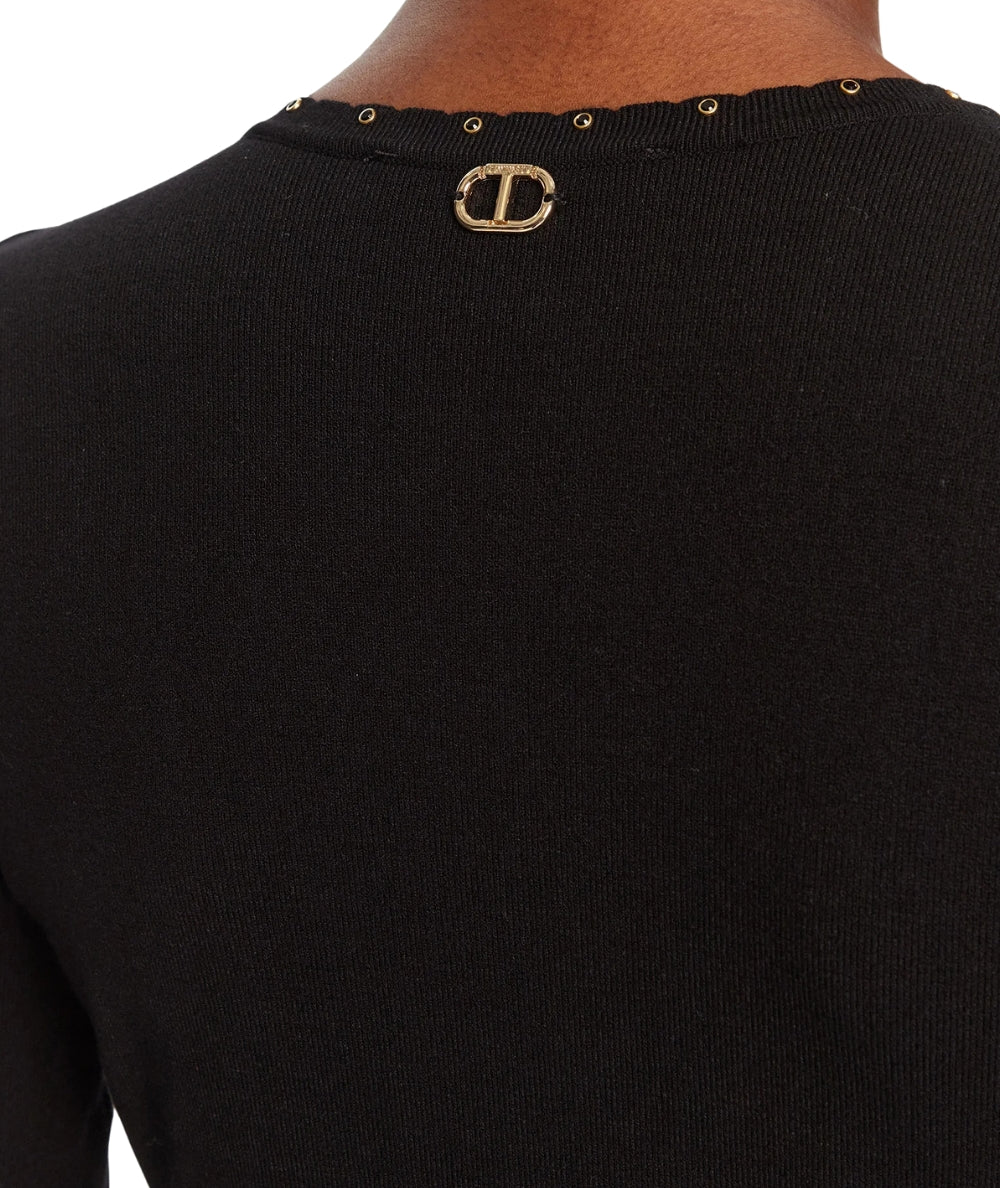 Twinset Abito Scollo a V con Applicazioni 252TP3271 Nero