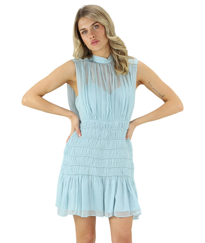 Twinset Abito Smanicato in Chiffon con Arricciatura 261TT2040 Azzurro