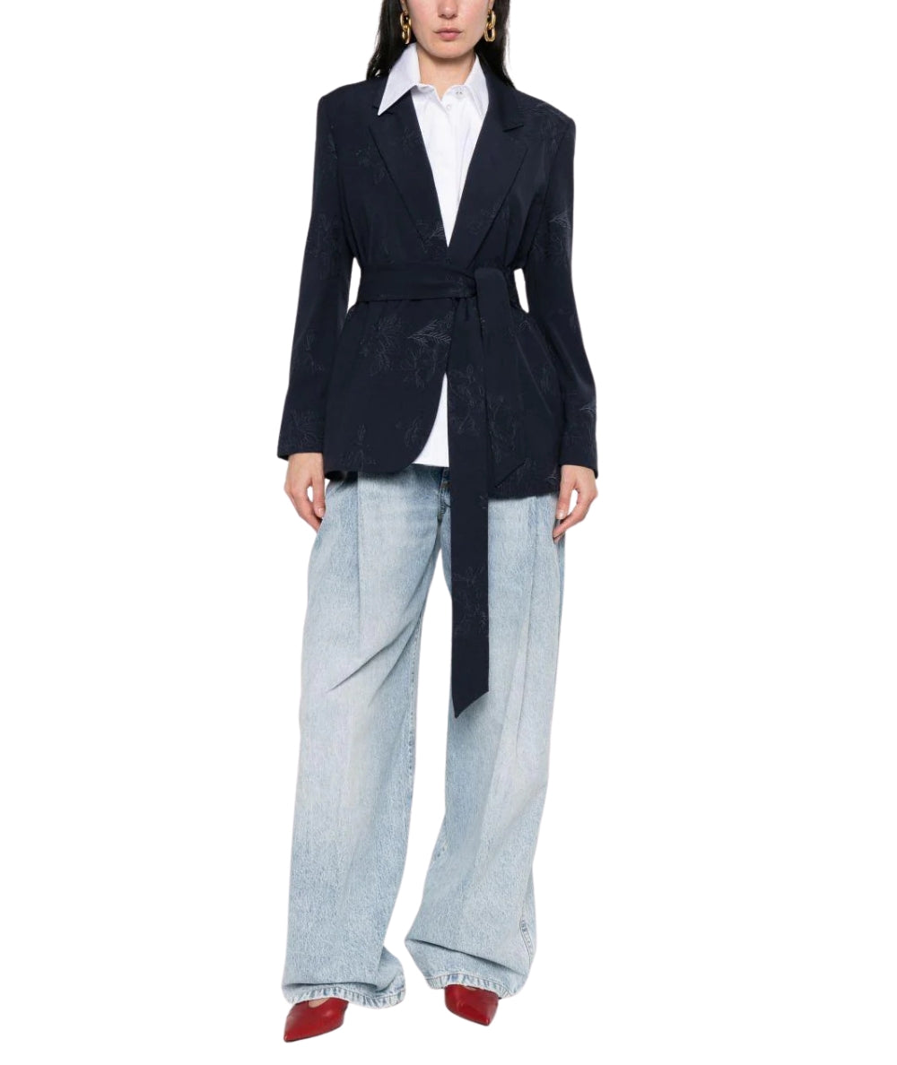 Twinset Blazer Ricamata con Cintura Abbinata 261TE2020 Blu