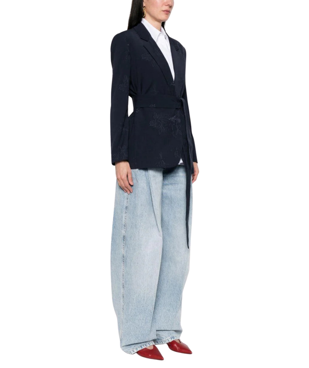 Twinset Blazer Ricamata con Cintura Abbinata 261TE2020 Blu