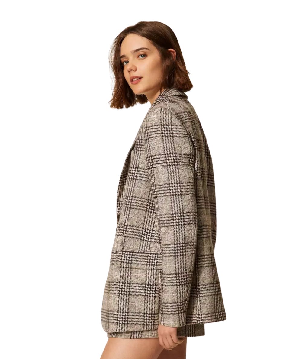 Twinset Blazer in Fantasia Check con Paillettes 262TP2742 Marrone