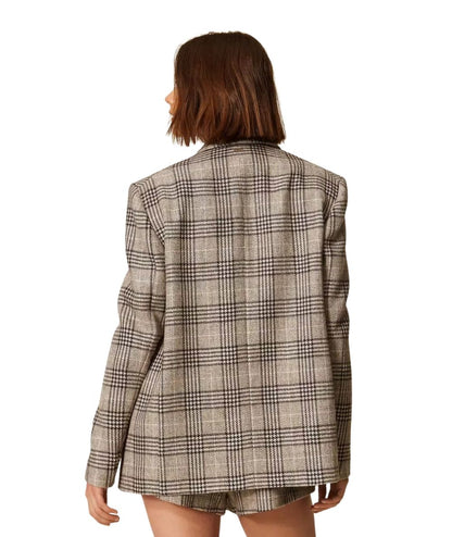 Twinset Blazer in Fantasia Check con Paillettes 262TP2742 Marrone