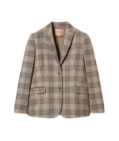 Twinset Blazer in Fantasia Check con Paillettes 262TP2742 Marrone