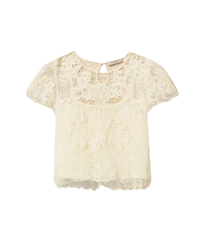 Twinset Blusa Girocollo con Ricami 261TP2581 Bianco Neve