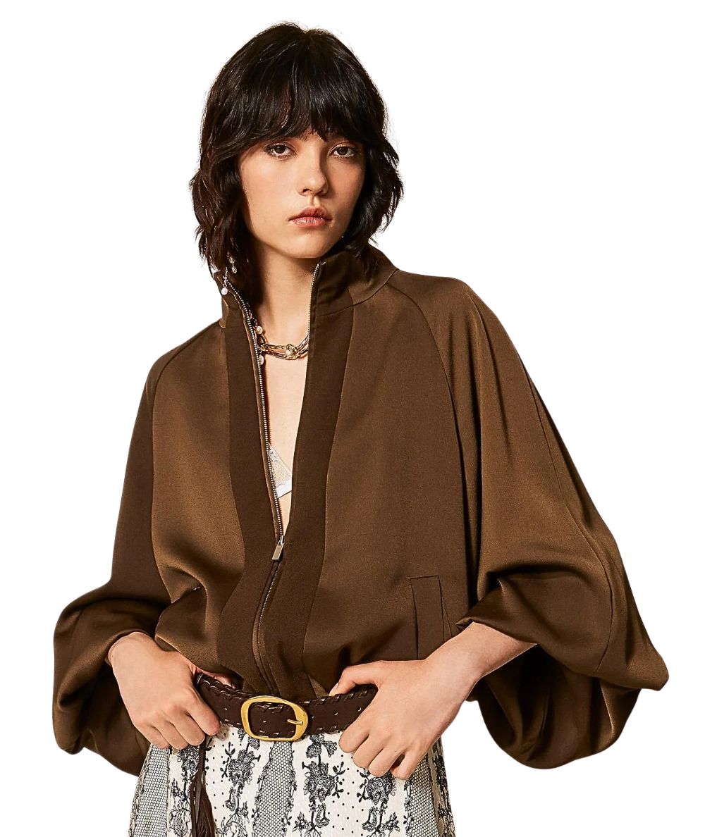 Twinset Bomber con Zip in Satin 262TP2132 Marrone