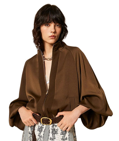 Twinset Bomber con Zip in Satin 262TP2132 Marrone