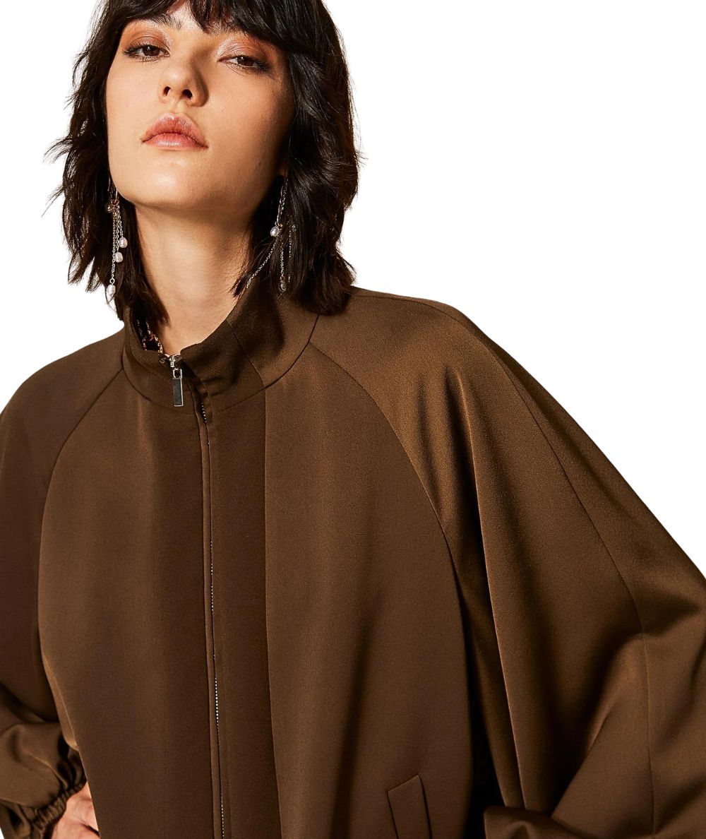 Twinset Bomber con Zip in Satin 262TP2132 Marrone