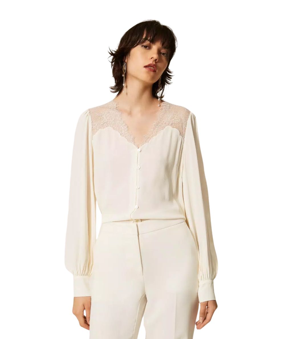 Twinset Camicia con Dettagli in Pizzo 262TP2481 Bianco