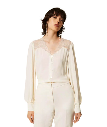 Twinset Camicia con Dettagli in Pizzo 262TP2481 Bianco