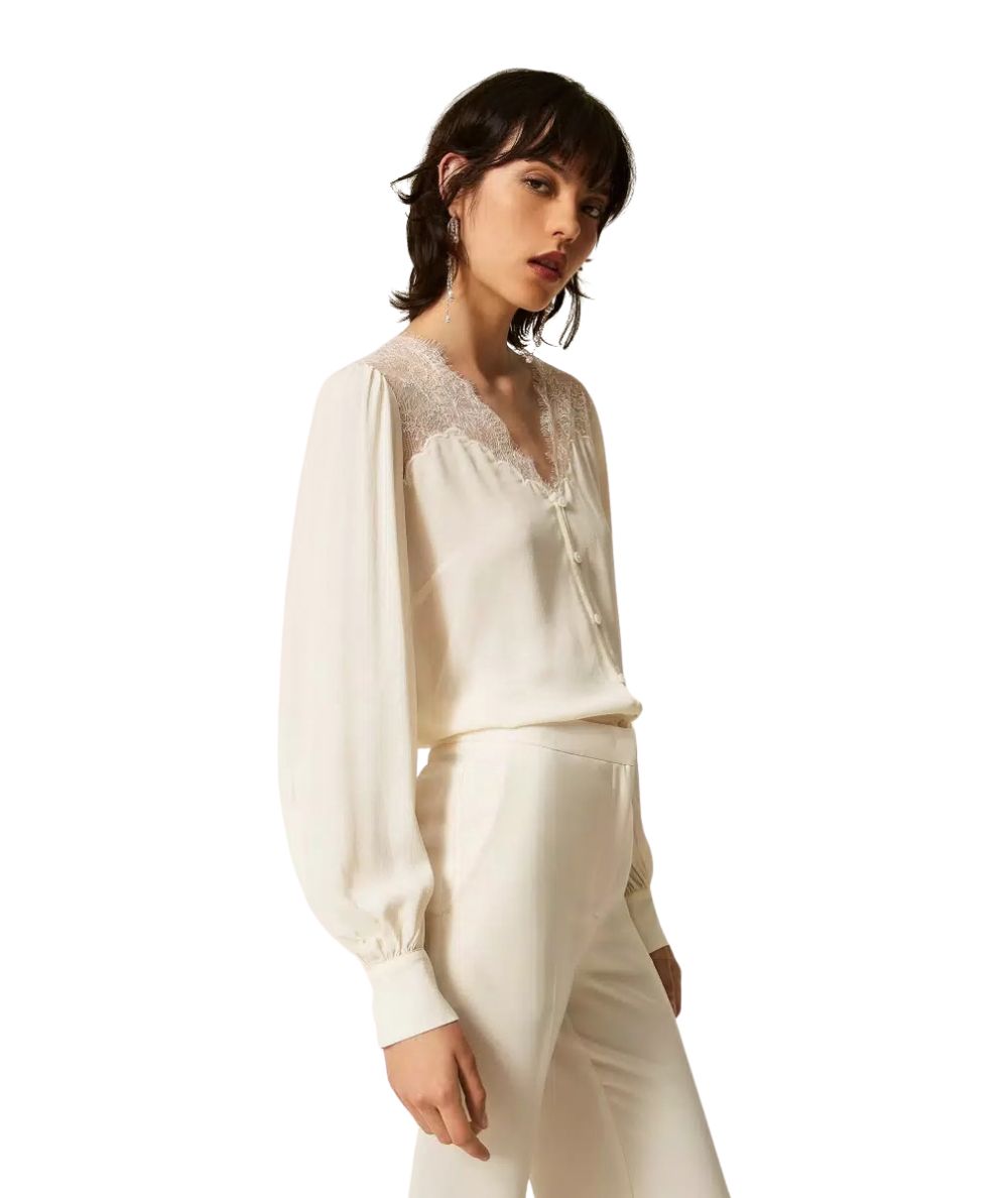 Twinset Camicia con Dettagli in Pizzo 262TP2481 Bianco