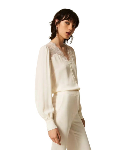 Twinset Camicia con Dettagli in Pizzo 262TP2481 Bianco