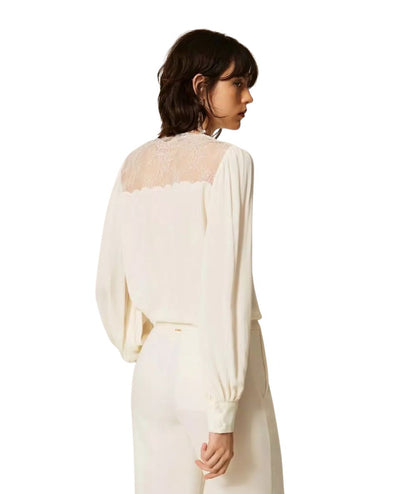 Twinset Camicia con Dettagli in Pizzo 262TP2481 Bianco