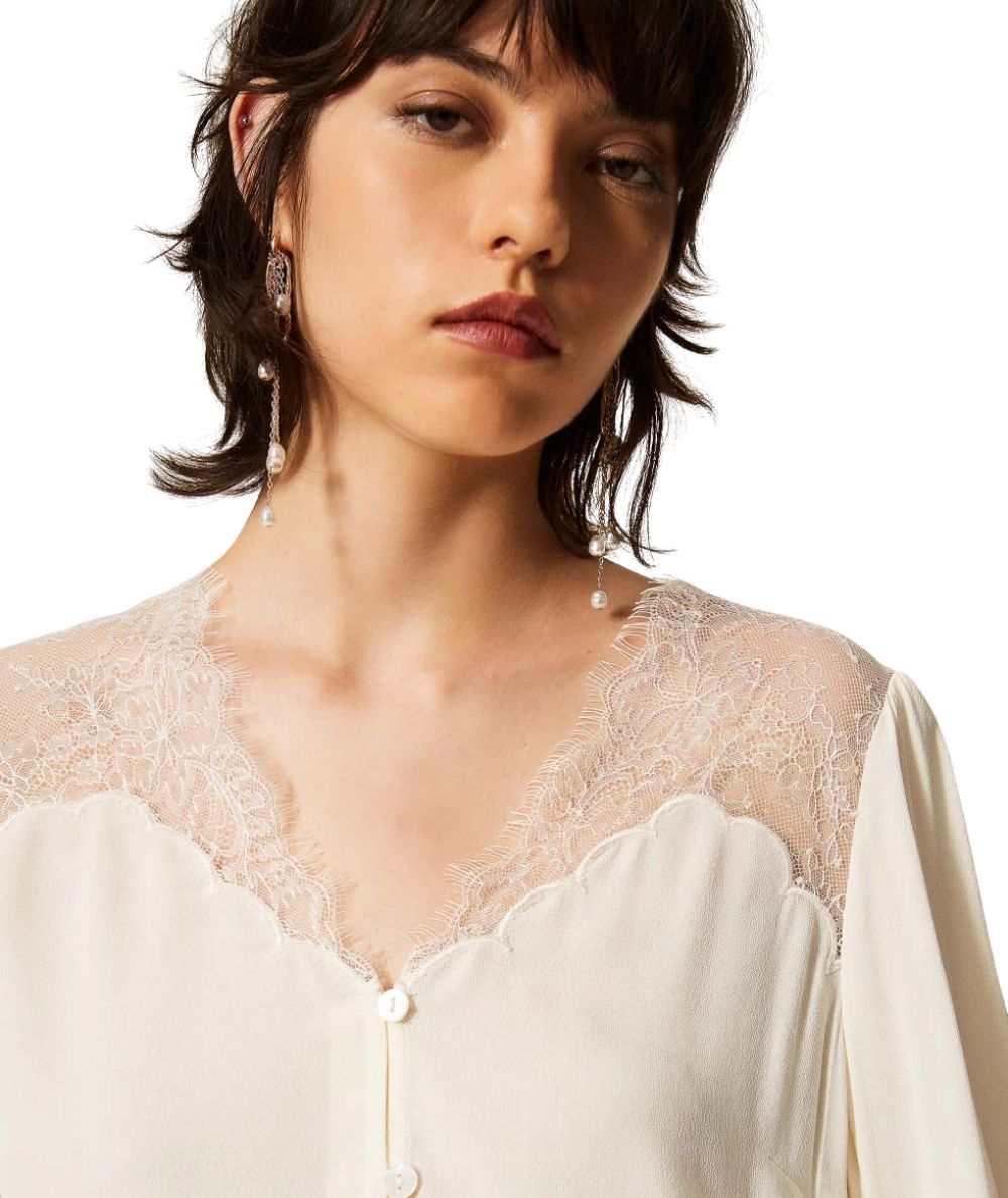 Twinset Camicia con Dettagli in Pizzo 262TP2481 Bianco