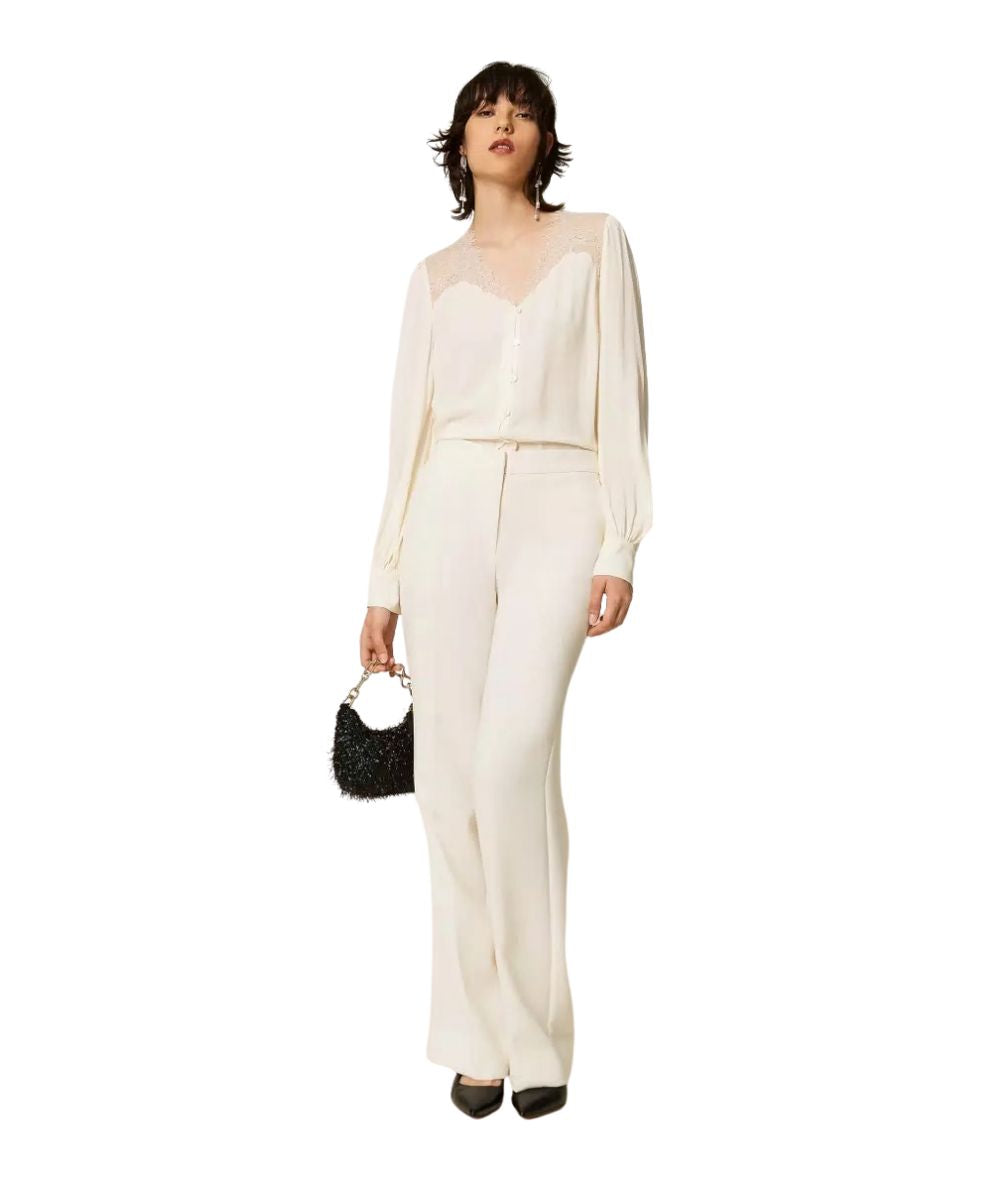 Twinset Camicia con Dettagli in Pizzo 262TP2481 Bianco