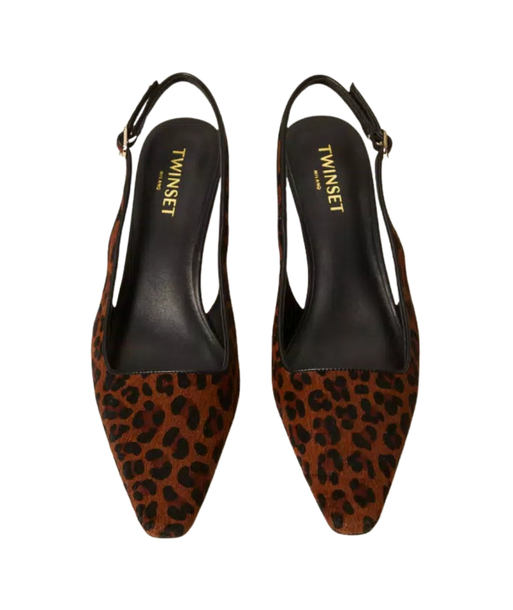 Twinset Décolleté Slingback in Cavallino Stampa Leopardo 252TCP220 Marrone