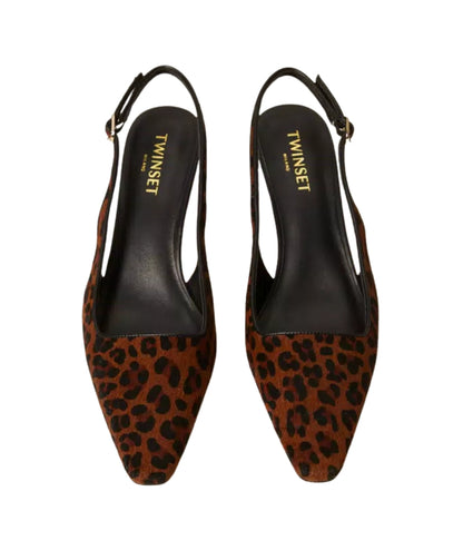 Twinset Décolleté Slingback in Cavallino Stampa Leopardo 252TCP220 Marrone