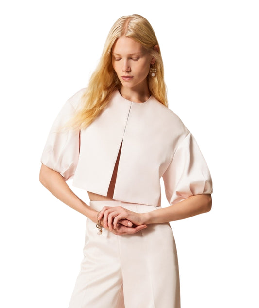 Twinset Giacca Corta in Duchesse con Maniche Palloncino 261TP2410 Rosa