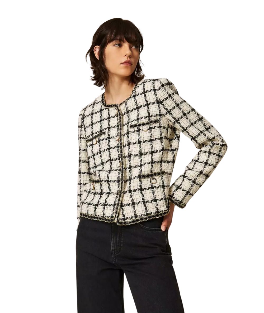 Twinset Giacca in Bouclè Check 262TP2752 Bianco Nero 