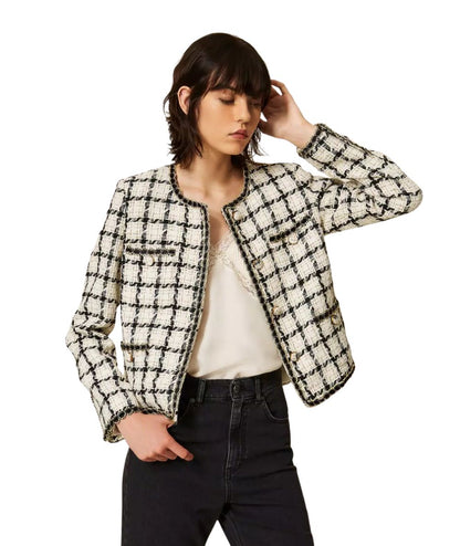 Twinset Giacca in Bouclè Check 262TP2752 Bianco Nero 