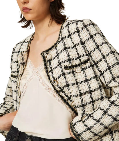 Twinset Giacca in Bouclè Check 262TP2752 Bianco Nero 
