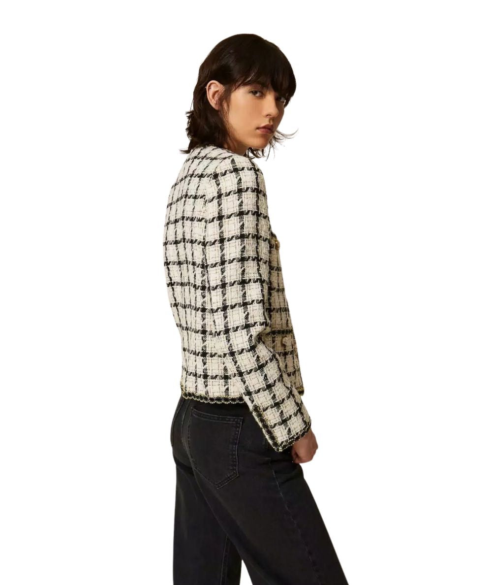 Twinset Giacca in Bouclè Check 262TP2752 Bianco Nero 