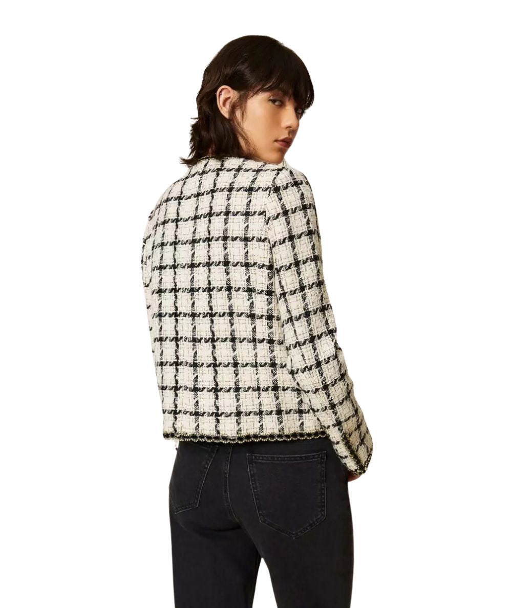 Twinset Giacca in Bouclè Check 262TP2752 Bianco Nero 