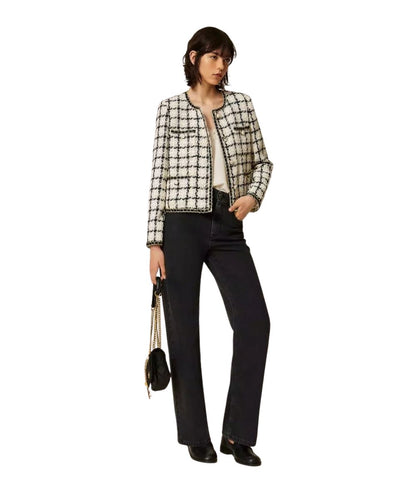 Twinset Giacca in Bouclè Check 262TP2752 Bianco Nero 