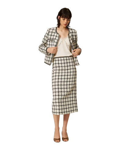 Twinset Giacca in Bouclè Check 262TP2752 Bianco Nero 