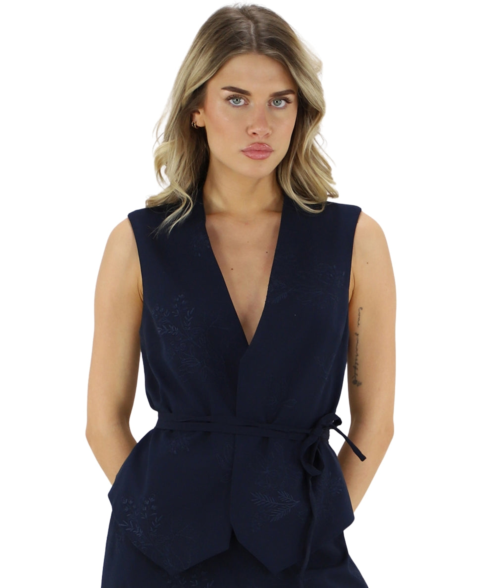 Twinset Gilet Ricamato con Cinturino 261TE2021 Blu Notte