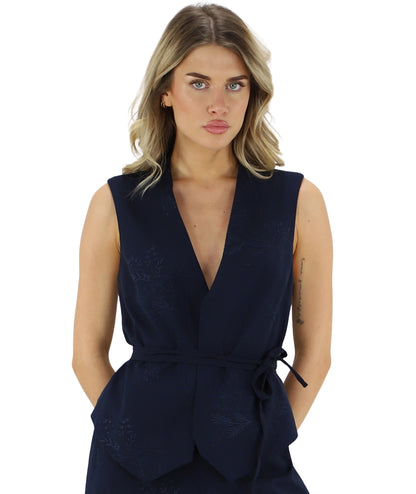 Twinset Gilet Ricamato con Cinturino 261TE2021 Blu Notte