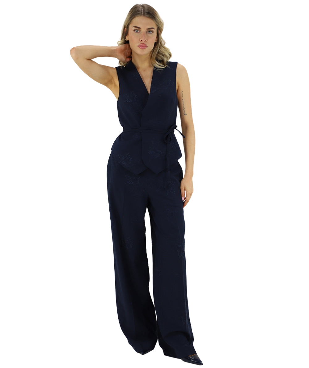Twinset Gilet Ricamato con Cinturino 261TE2021 Blu Notte