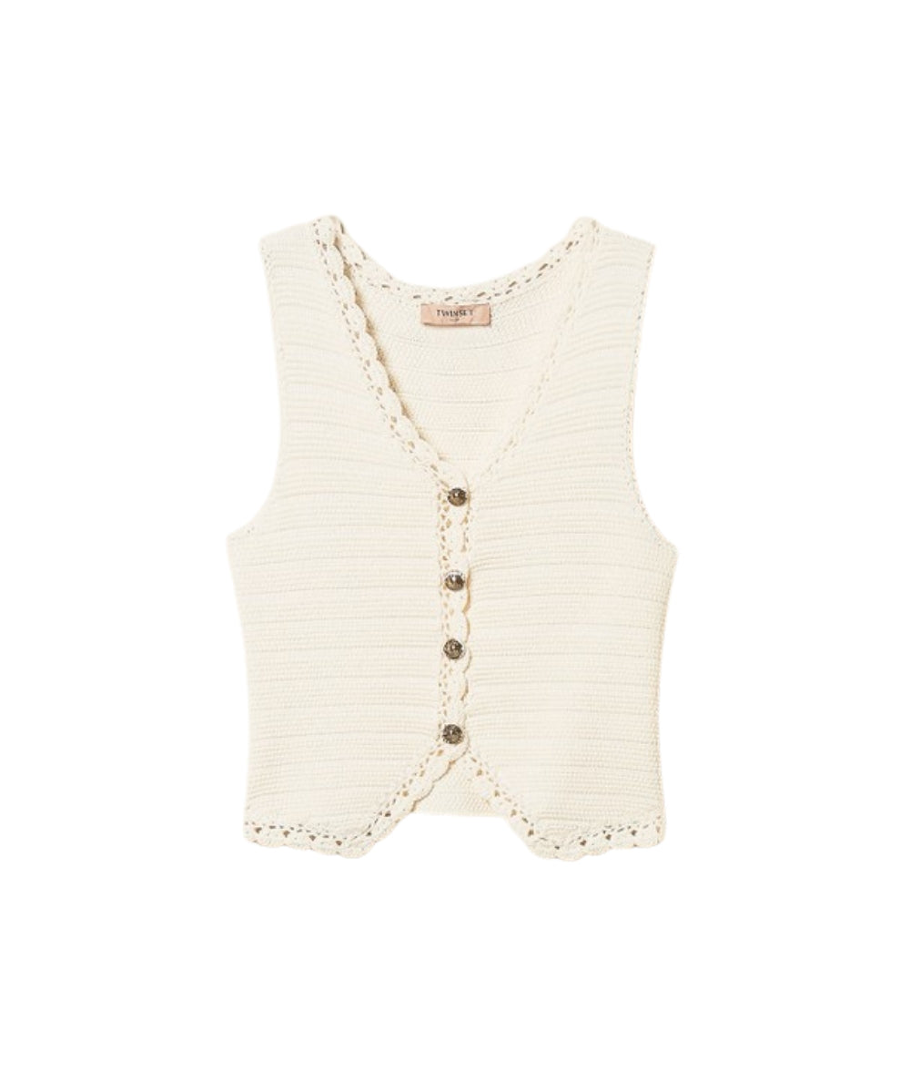Twinset Gilet con Bordi a Crochet 261TP3077 Beige Parchment