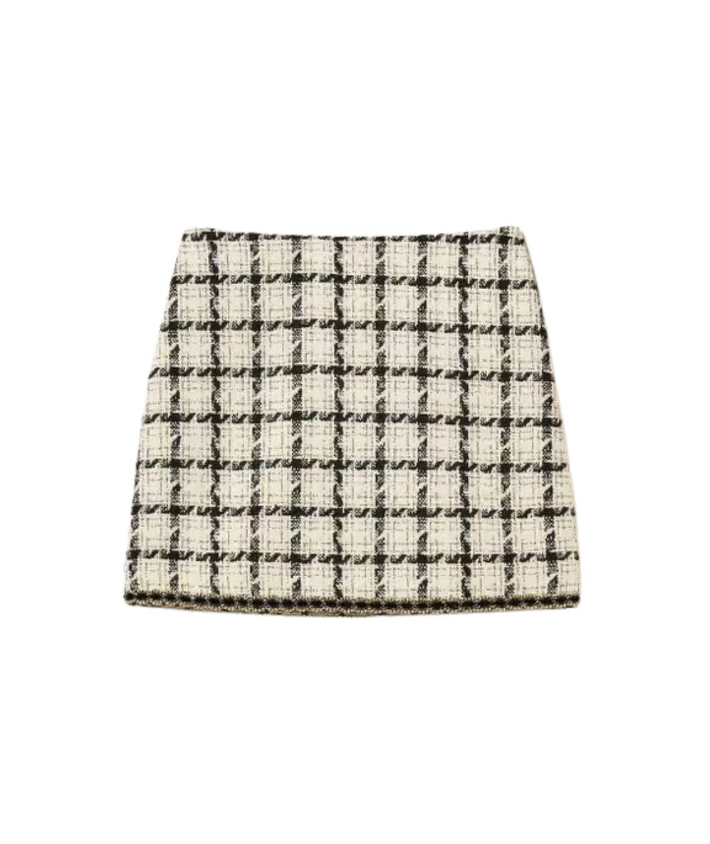 Twinset Gonna Corta in Bouclè Check 262TP2751 Bianco Nero