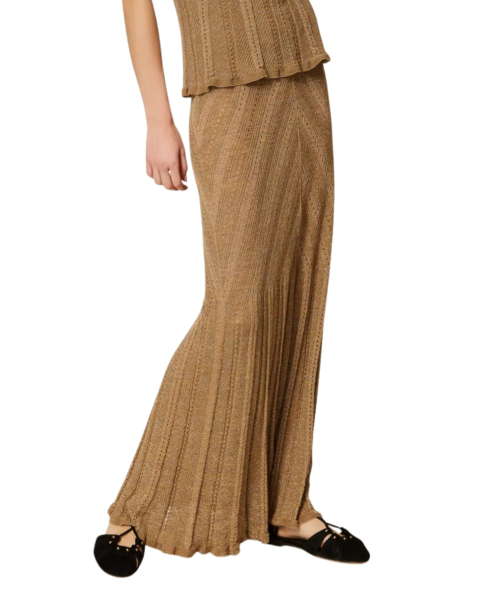 Twinset Gonna Lunga in Maglia Traforata con Lurex 261TT3211 Oro
